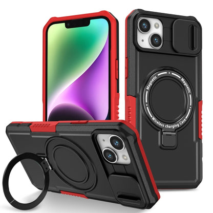 For iPhone 14 Sliding Camshield Magsafe Holder TPU Hybrid PC Phone Case(Black Red) - iPhone 14 Cases by buy2fix | Online Shopping UK | buy2fix