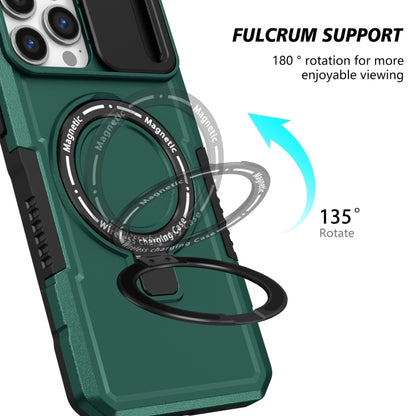 For iPhone 13 Pro Max Sliding Camshield Magsafe Holder TPU Hybrid PC Phone Case(Deep Green) - iPhone 13 Pro Max Cases by buy2fix | Online Shopping UK | buy2fix