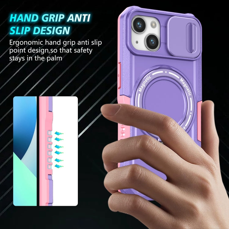 For iPhone 13 Sliding Camshield Magsafe Holder TPU Hybrid PC Phone Case(Pink Purple) - iPhone 13 Cases by buy2fix | Online Shopping UK | buy2fix