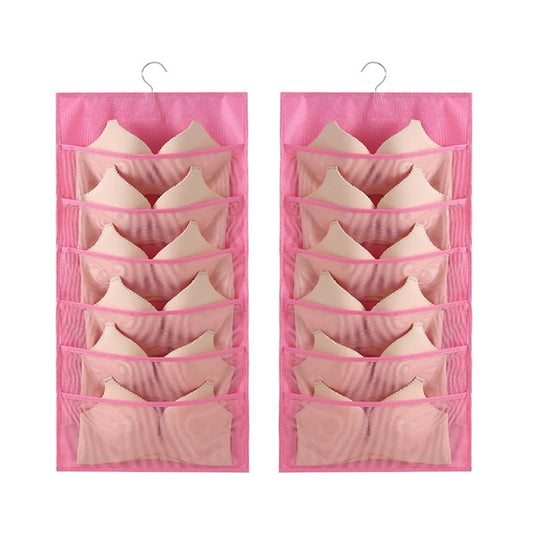 6+6 Grids Underwear Storage Bag Non-woven Double-sided Hanging Storage Bag(Pink) - Storage Bags by buy2fix | Online Shopping UK | buy2fix