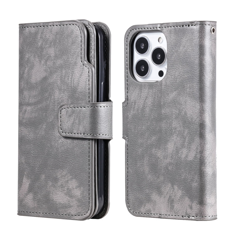 For iPhone 16 Pro Max Tri-Fold 9-Card Wallets Leather Phone Case(Grey) - iPhone 16 Pro Max Cases by buy2fix | Online Shopping UK | buy2fix