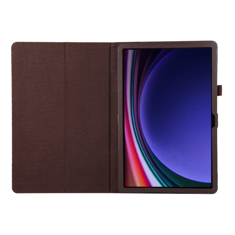 For Samsung Galaxy Tab S9 Litchi Texture Leather Tablet Case with Holder(Brown) - Other Galaxy Tab PC by buy2fix | Online Shopping UK | buy2fix