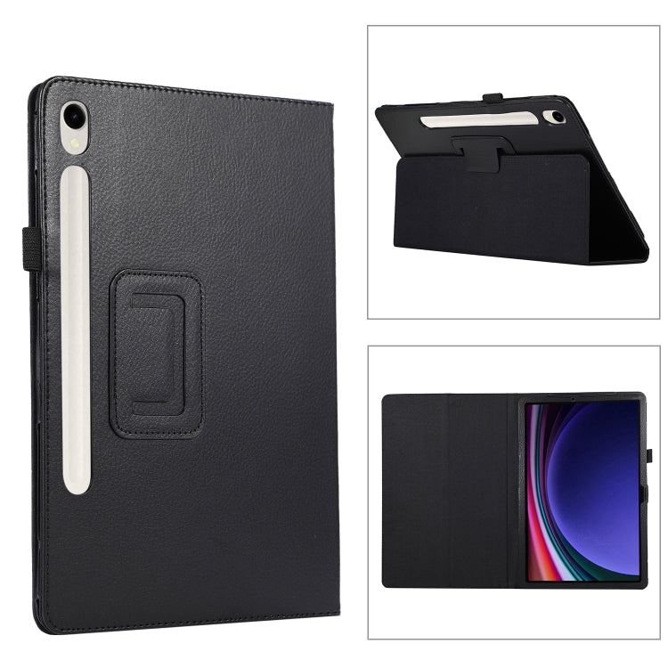 For Samsung Galaxy Tab S9 Ultra Litchi Texture Leather Tablet Case with Holder(Black) - Other Galaxy Tab PC by buy2fix | Online Shopping UK | buy2fix