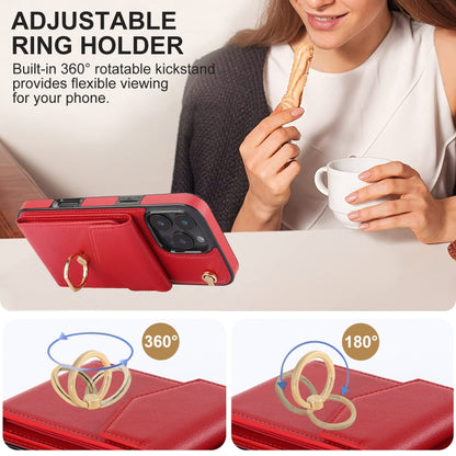 For iPhone 16 Pro Ring Holder RFID Card Slot Phone Case(Red) - iPhone 16 Pro Cases by buy2fix | Online Shopping UK | buy2fix