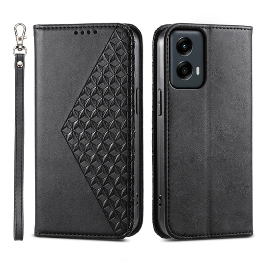 For Motorola Moto G Stylus 5G 2024 Cubic Grid Calf Texture Magnetic Leather Phone Case(Black) - Motorola Cases by buy2fix | Online Shopping UK | buy2fix