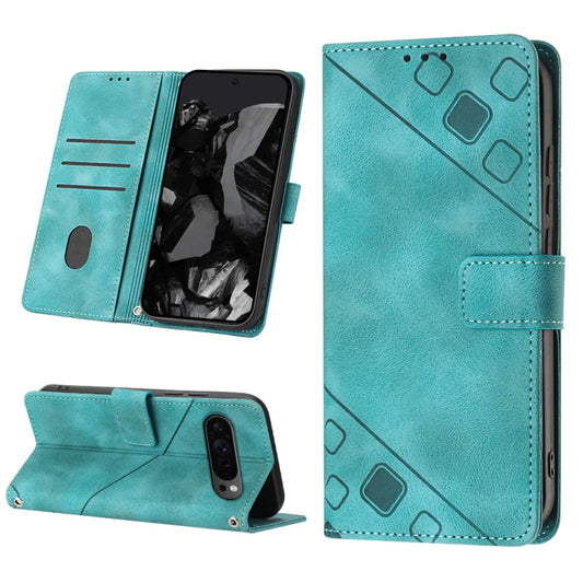 For Google Pixel 9 Pro XL Skin-feel Embossed Leather Phone Case(Green) - Google Cases by buy2fix | Online Shopping UK | buy2fix