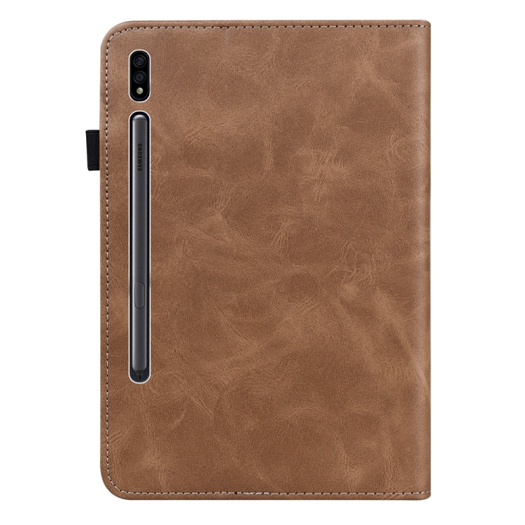 For Samsung Galaxy Tab S9+ / S9 FE+ Solid Color Stripe Embossed Leather Tablet Case(Brown) - Galaxy Tab S9 FE+ by buy2fix | Online Shopping UK | buy2fix