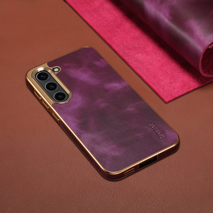 For Samsung Galaxy S23 5G Denior Oil Wax Leather Electroplating Phone Case(Purple) - Galaxy S23 5G Cases by Denior | Online Shopping UK | buy2fix