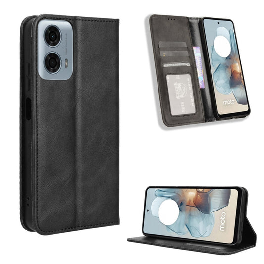 For Motorola Moto G Power 5G 2024 Magnetic Buckle Retro Texture Leather Phone Case(Black) - Motorola Cases by buy2fix | Online Shopping UK | buy2fix