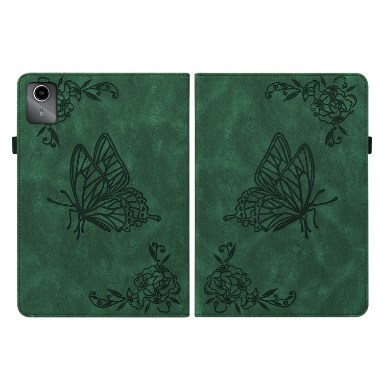 For Lenovo Tab M11/Xiaoxin Pad 11 2024 Butterfly Flower Embossed Leather Tablet Case(Green) - Lenovo by buy2fix | Online Shopping UK | buy2fix