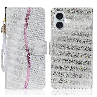 For iPhone 16 Glitter Powder Filp Leather Phone Case(Silver) - iPhone 16 Cases by buy2fix | Online Shopping UK | buy2fix