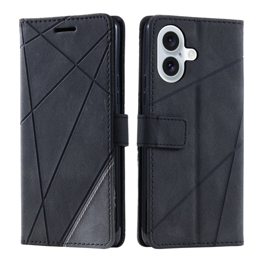 For iPhone 16 Skin Feel Splicing Leather Phone Case(Black) - iPhone 16 Cases by buy2fix | Online Shopping UK | buy2fix