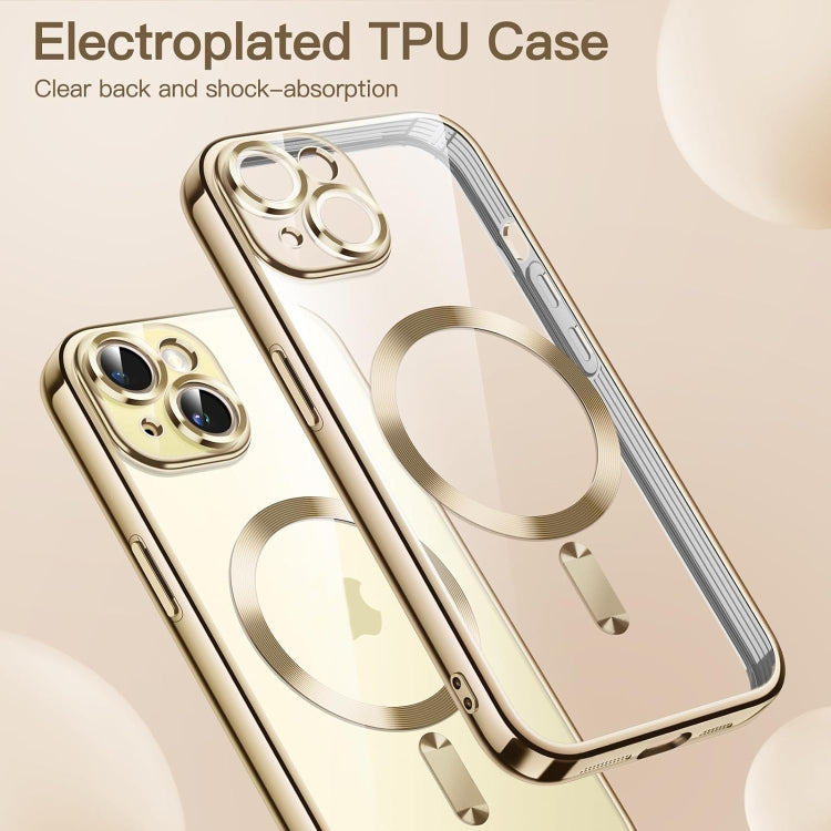 For iPhone 15 Plus Magsafe Magnetic Transparent Electroplated TPU Phone Case(Gold) - iPhone 15 Plus Cases by buy2fix | Online Shopping UK | buy2fix