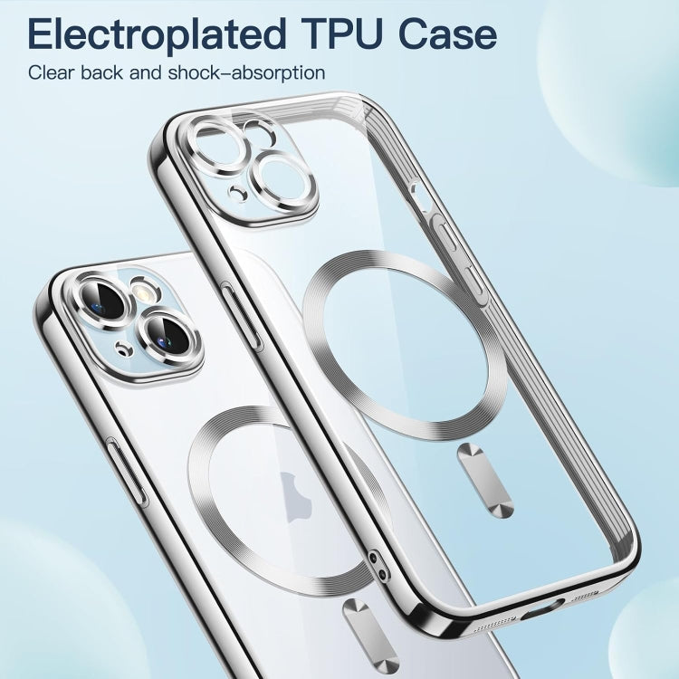 For iPhone 15 Plus Magsafe Magnetic Transparent Electroplated TPU Phone Case(Silver) - iPhone 15 Plus Cases by buy2fix | Online Shopping UK | buy2fix