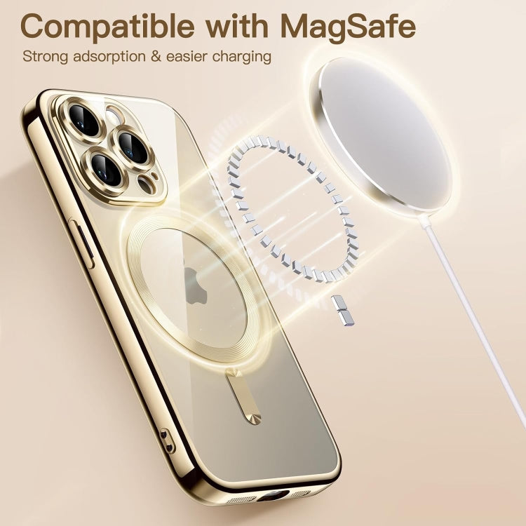 For iPhone 15 Pro Magsafe Magnetic Transparent Electroplated TPU Phone Case(Gold) - iPhone 15 Pro Cases by buy2fix | Online Shopping UK | buy2fix