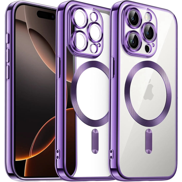 For iPhone 16 Pro Transparent Electroplated Magsafe Magnetic TPU Phone Case(Purple) - iPhone 16 Pro Cases by buy2fix | Online Shopping UK | buy2fix