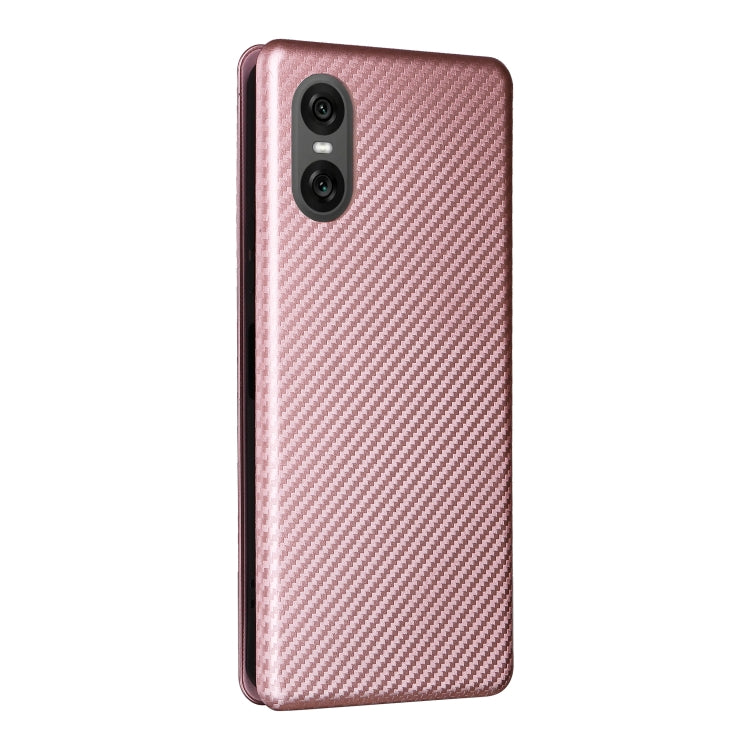 For Sony Xperia 10 VI 2024 Carbon Fiber Texture Flip Leather Phone Case(Pink) - Sony Cases by buy2fix | Online Shopping UK | buy2fix