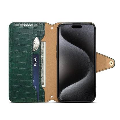 For iPhone 16 Plus Denior Crocodile Texture Oil Edge Leather Phone Case(Green) - iPhone 16 Plus Cases by Denior | Online Shopping UK | buy2fix