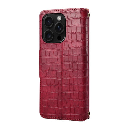 For iPhone 16 Pro Denior Crocodile Texture Oil Edge Leather Phone Case(Rose Red) - iPhone 16 Pro Cases by Denior | Online Shopping UK | buy2fix