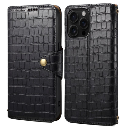 For iPhone 16 Pro Max Denior Crocodile Texture Oil Edge Leather Phone Case(Black) - iPhone 16 Pro Max Cases by Denior | Online Shopping UK | buy2fix