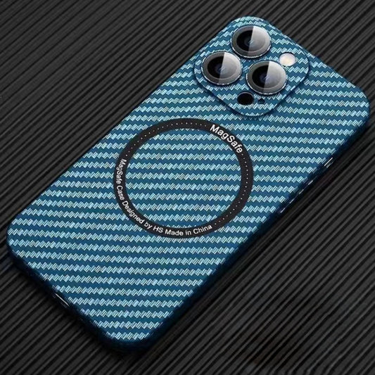 For iPhone 14 Pro MagSafe Magnetic PC Carbon Fiber Phone Case with Lens Film(Blue) - iPhone 14 Pro Cases by buy2fix | Online Shopping UK | buy2fix