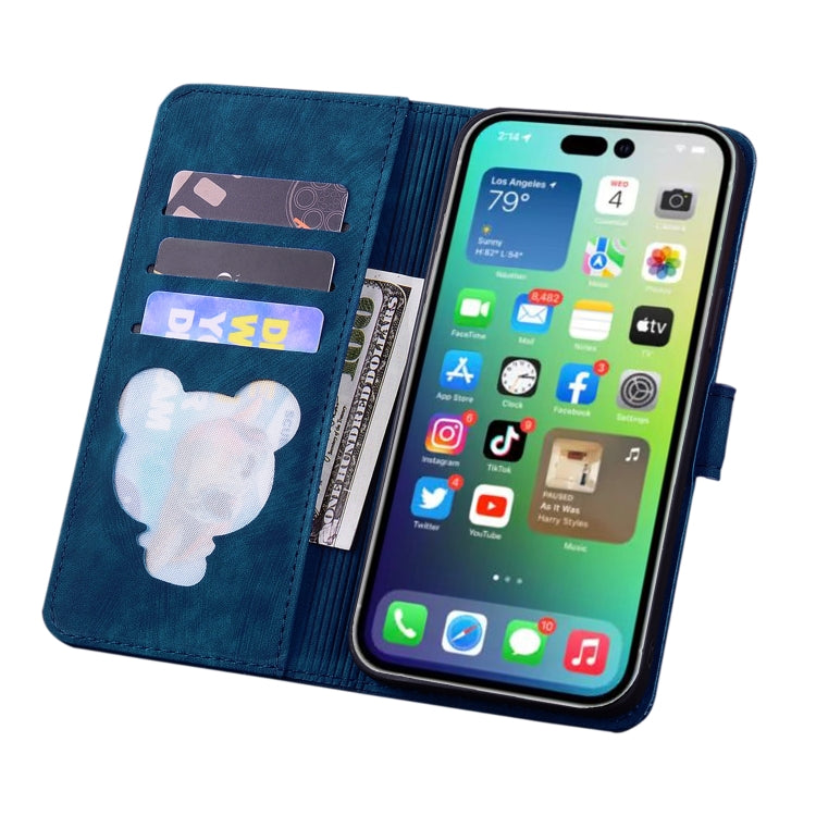 For iPhone 16 Pro Max Cartoon Sakura Cat Embossed Leather Phone Case(Royal Blue) - iPhone 16 Pro Max Cases by buy2fix | Online Shopping UK | buy2fix