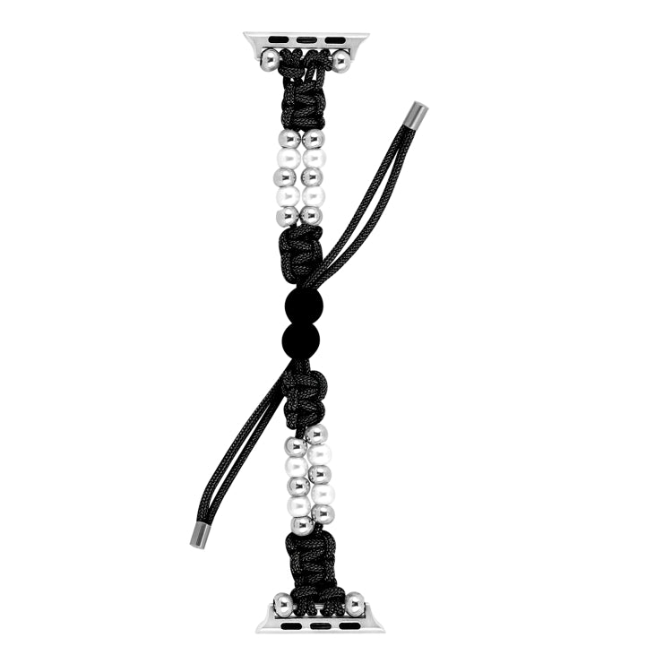 For Apple Watch Ultra 49mm Paracord Row Beads Drawstring Braided Watch Band(Black) - Watch Bands by buy2fix | Online Shopping UK | buy2fix