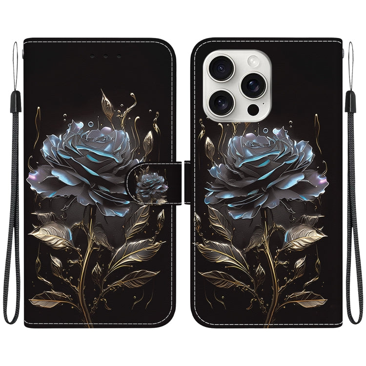 For iPhone 16 Pro Max Crystal Texture Colored Drawing Leather Phone Case(Black Rose) - iPhone 16 Pro Max Cases by buy2fix | Online Shopping UK | buy2fix