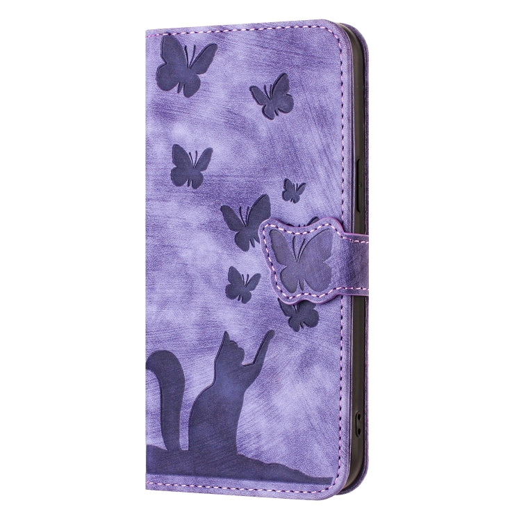 For Xiaomi Redmi Note 13 Pro 4G Butterfly Cat Embossing Flip Leather Phone Case(Purple) - Note 13 Pro Cases by buy2fix | Online Shopping UK | buy2fix