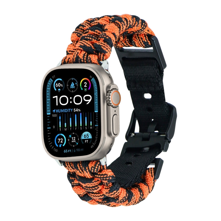 For Apple Watch Ultra 2 49mm Paracord Plain Braided Webbing Buckle Watch Band(Black Orange) - Watch Bands by buy2fix | Online Shopping UK | buy2fix