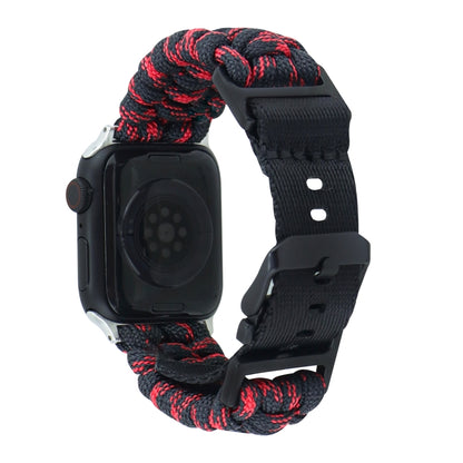 For Apple Watch Ultra 49mm Paracord Plain Braided Webbing Buckle Watch Band(Black Red) - Watch Bands by buy2fix | Online Shopping UK | buy2fix