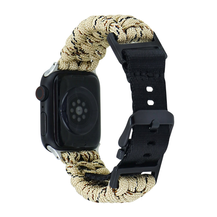 For Apple Watch Ultra 49mm Paracord Plain Braided Webbing Buckle Watch Band(Khaki Camouflage) - Watch Bands by buy2fix | Online Shopping UK | buy2fix