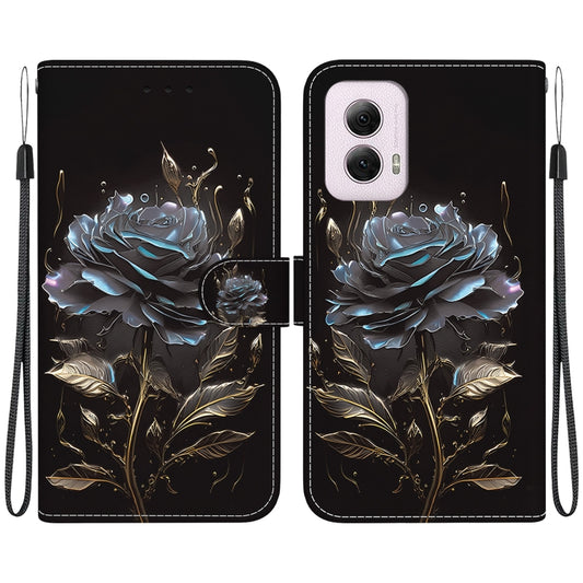 For Motorola Moto G Power 5G 2024 Crystal Texture Colored Drawing Leather Phone Case(Black Rose) - Motorola Cases by buy2fix | Online Shopping UK | buy2fix