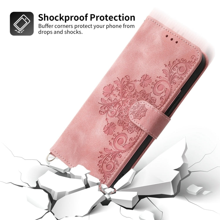 For iPhone 16 Skin-feel Flowers Embossed Wallet Leather Phone Case(Pink) - iPhone 16 Cases by buy2fix | Online Shopping UK | buy2fix