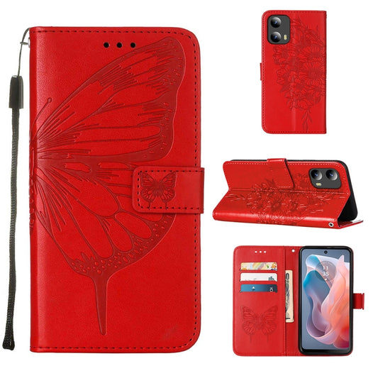 For Motorola Moto G Play 5G 2024 Embossed Butterfly Leather Phone Case(Red) - Motorola Cases by buy2fix | Online Shopping UK | buy2fix