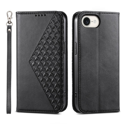 For iPhone 16e Cubic Grid Calf Texture Magnetic Leather Phone Case(Black) - iPhone 16e Cases by buy2fix | Online Shopping UK | buy2fix