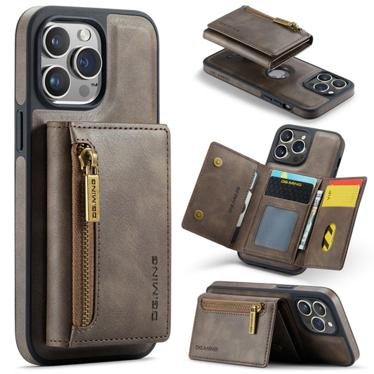 For iPhone 14 Pro Max DG.MING M5 Series Zip RFID Multi Card Detachable Leather Phone Case(Coffee) - iPhone 14 Pro Max Cases by DG.MING | Online Shopping UK | buy2fix