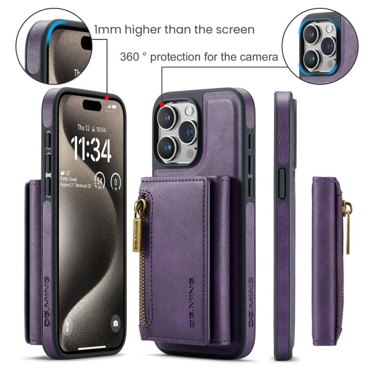 For iPhone 15 Pro Max DG.MING M5 Series Zip RFID Multi Card Detachable Leather Phone Case(Purple) - iPhone 15 Pro Max Cases by DG.MING | Online Shopping UK | buy2fix