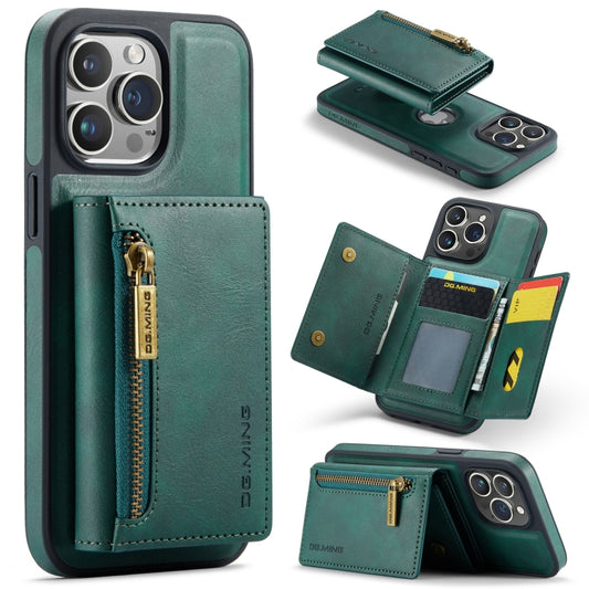 For iPhone 15 Pro DG.MING M5 Series Zip RFID Multi Card Detachable Leather Phone Case(Green) - iPhone 15 Pro Cases by DG.MING | Online Shopping UK | buy2fix