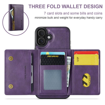 For iPhone 16 Plus DG.MING M5 Series Zip RFID Multi Card Detachable Leather Phone Case(Purple) - iPhone 16 Plus Cases by DG.MING | Online Shopping UK | buy2fix