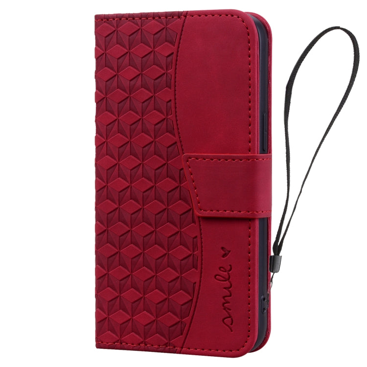 For iPhone 16 Plus Business Diamond Buckle Leather Phone Case with Lanyard(Wine Red) - iPhone 16 Plus Cases by buy2fix | Online Shopping UK | buy2fix