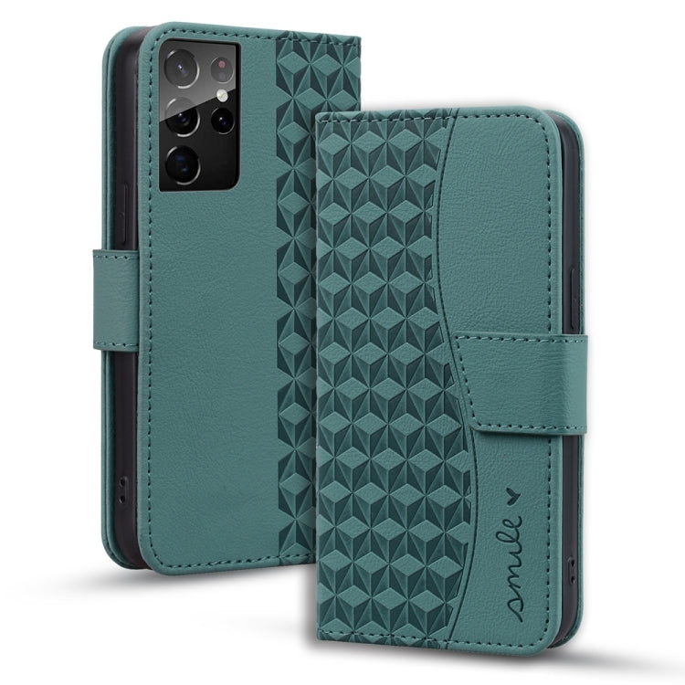 For Samsung Galaxy S21 Ultra 5G Diamond Buckle Leather Phone Case with Lanyard(Green) - Galaxy S21 Ultra 5G Cases by buy2fix | Online Shopping UK | buy2fix