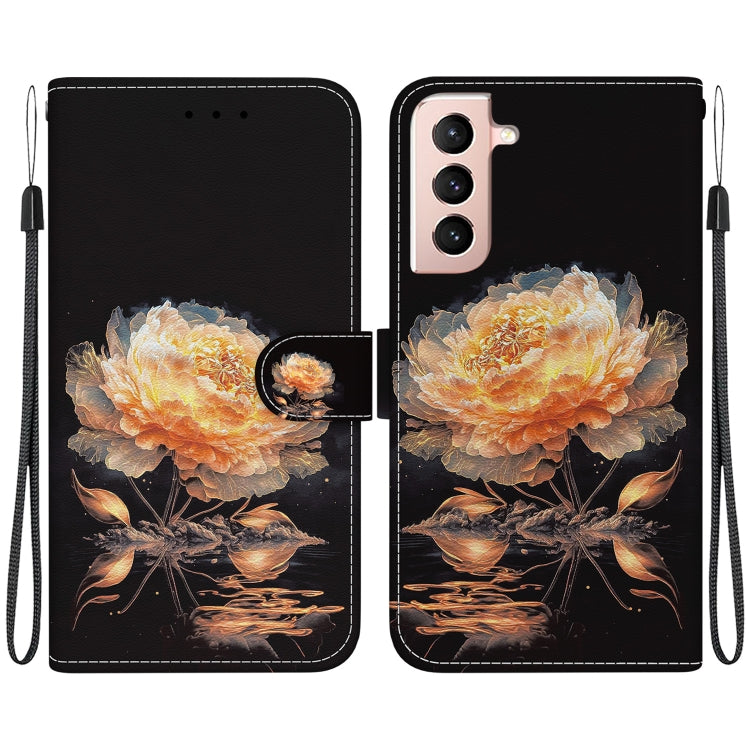 For Samsung Galaxy S21+ 5G Crystal Texture Colored Drawing Leather Phone Case(Gold Peony) - Galaxy S21+ 5G Cases by buy2fix | Online Shopping UK | buy2fix