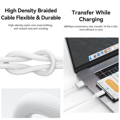 USAMS USB To Type-C 6A Aluminum Alloy Clear LED Fast Charge Data Cable, Length: 1.2m(White) - Multifunction Cable by USAMS | Online Shopping UK | buy2fix