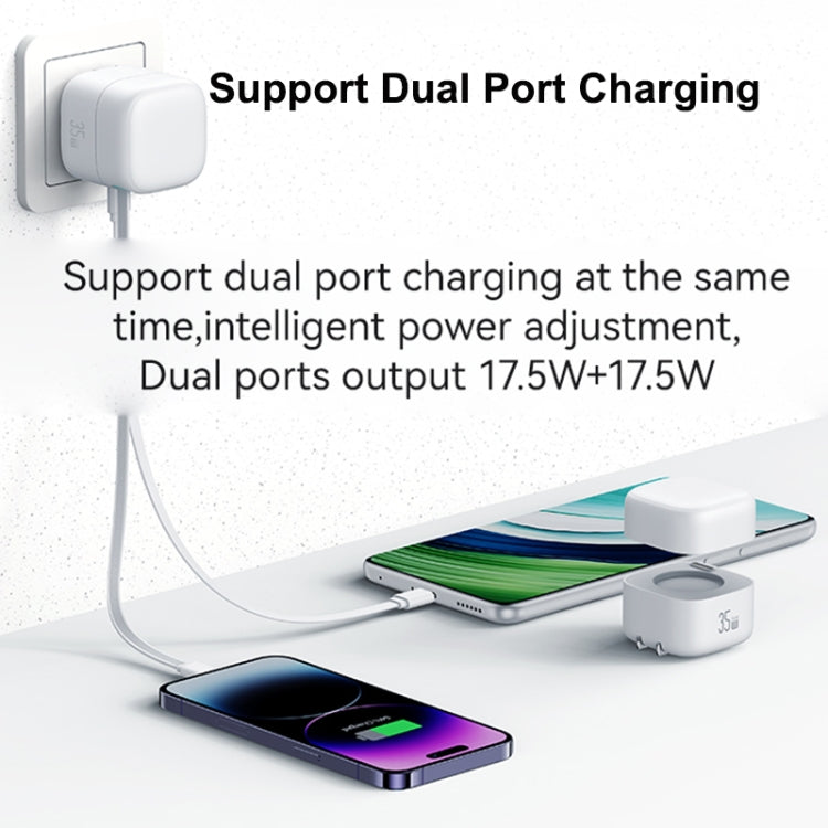 USAMS US-CC210 SMF Series PD35W 8 Pin + Type-C Dual Port GaN Fast Charger, US Plug(White) - USB Charger by USAMS | Online Shopping UK | buy2fix