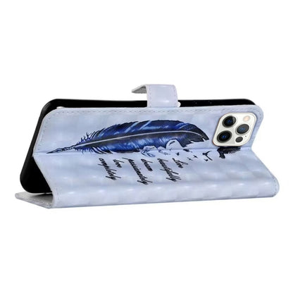 For iPhone 16 Pro Max Oil Embossed 3D Drawing Leather Phone Case(Blue Feather) - iPhone 16 Pro Max Cases by buy2fix | Online Shopping UK | buy2fix