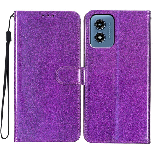 For Motorola Moto G Play 2024 Glitter Powder Flip Leather Phone Case(Purple) - Motorola Cases by buy2fix | Online Shopping UK | buy2fix