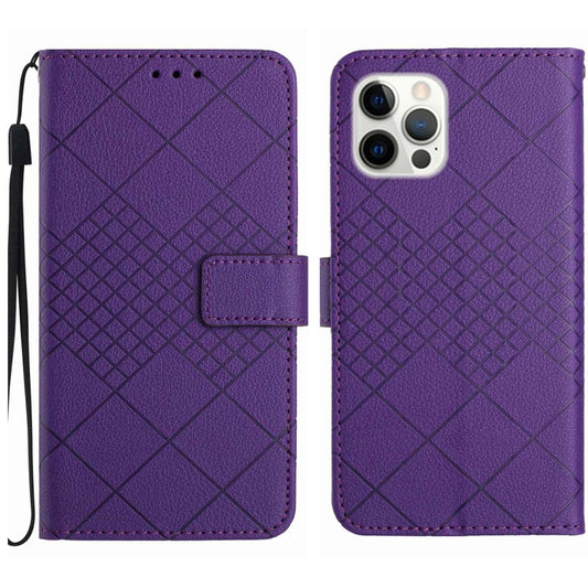 For iPhone 16 Pro Max Rhombic Grid Texture Leather Phone Case(Purple) - iPhone 16 Pro Max Cases by buy2fix | Online Shopping UK | buy2fix