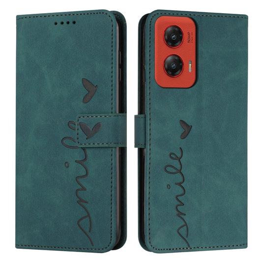 For Motorola Moto G Stylus 5G 2024 Skin Feel Heart Embossed Leather Phone Case with Long Lanyard(Green) - Motorola Cases by buy2fix | Online Shopping UK | buy2fix