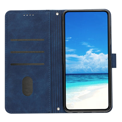 For OPPO Reno11 5G Global Skin Feel Heart Embossed Leather Phone Case with Long Lanyard(Blue) - Reno11 Cases by buy2fix | Online Shopping UK | buy2fix